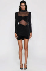 Velvet and Stretch Tulle Mini Dress - Black Velvet and Stretch Tulle Mini Dress - Black