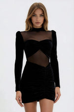 Velvet and Stretch Tulle Mini Dress - Black Velvet and Stretch Tulle Mini Dress - Black