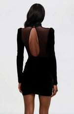 Velvet and Stretch Tulle Mini Dress - Black Velvet and Stretch Tulle Mini Dress - Black