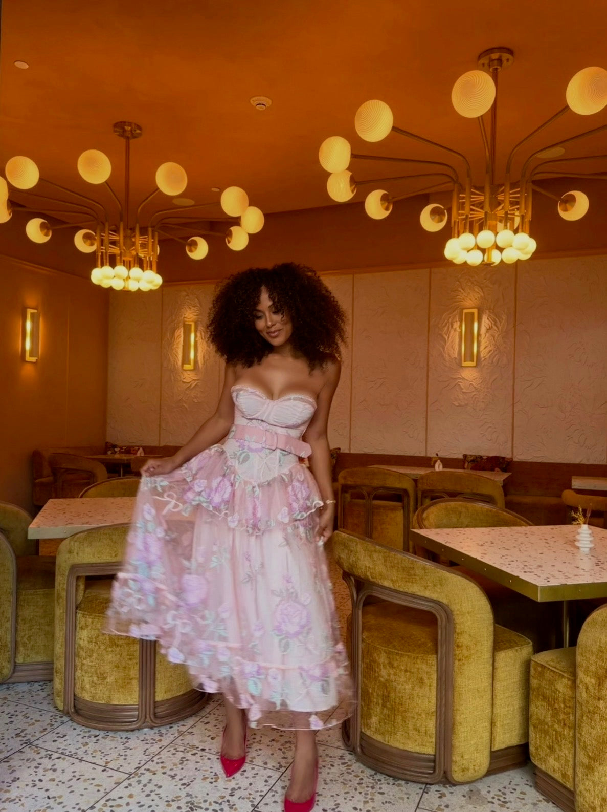 Emmeline Embroidery Midi Dress - Pink (Final Sale)