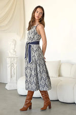 Anell Halter Embroidered Dress - Navy/Cream (Final Sale)