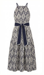 Anell Halter Embroidered Dress - Navy/Cream (Final Sale)