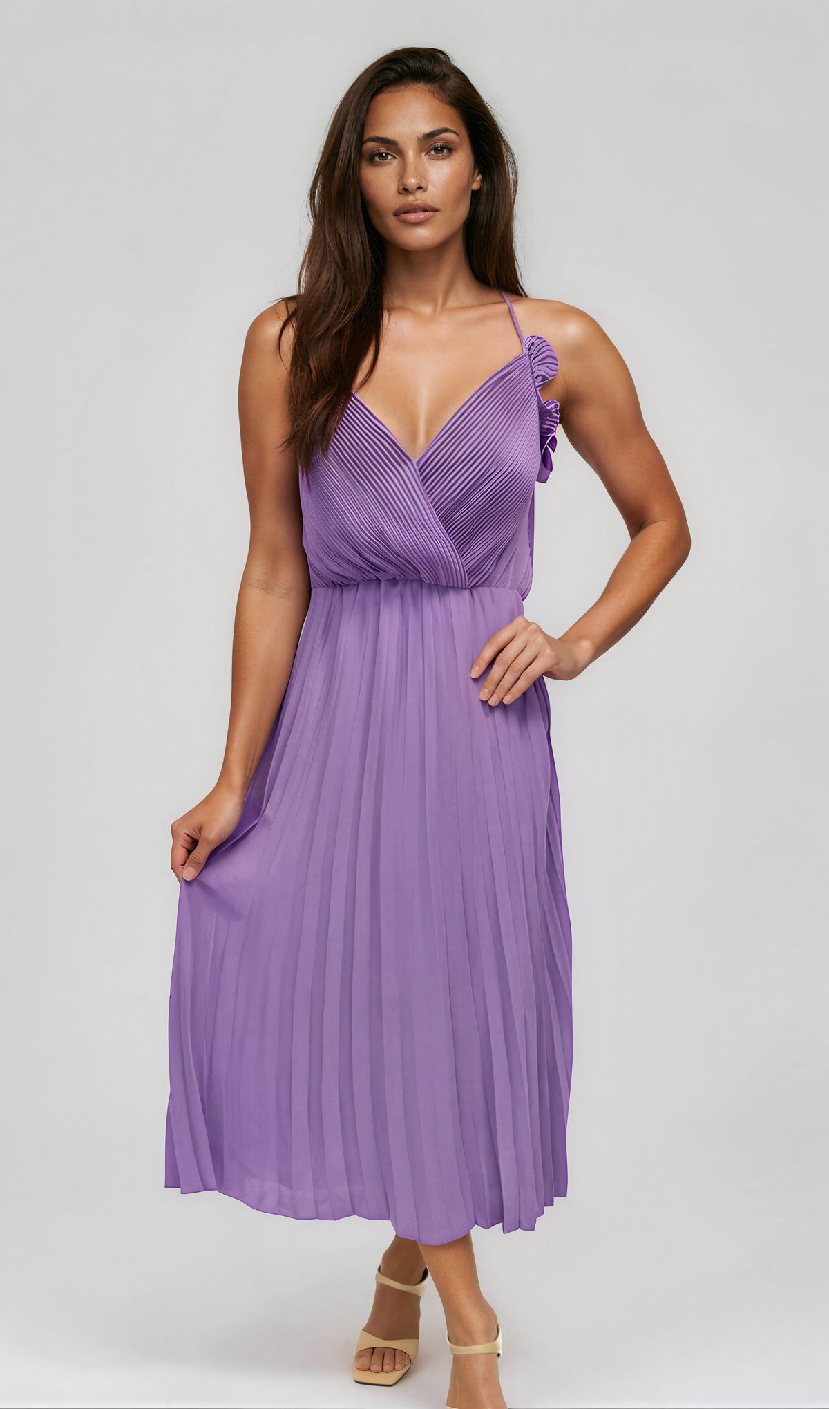 Eileen Pleaded Slip Midi Dress - Lavender (Final Sale)