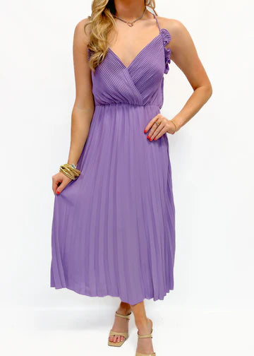 Eileen Pleaded Slip Midi Dress - Lavender (Final Sale)