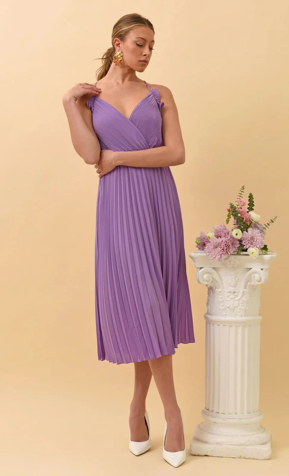 Eileen Pleaded Slip Midi Dress - Lavender (Final Sale)