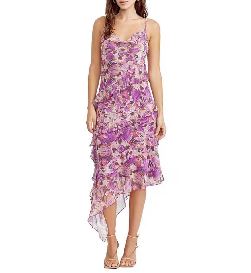 Gia Cowl Neck Frill Midi Dress - Violet Yellow (Final Sale)