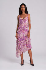 Gia Cowl Neck Frill Midi Dress - Violet Yellow (Final Sale)