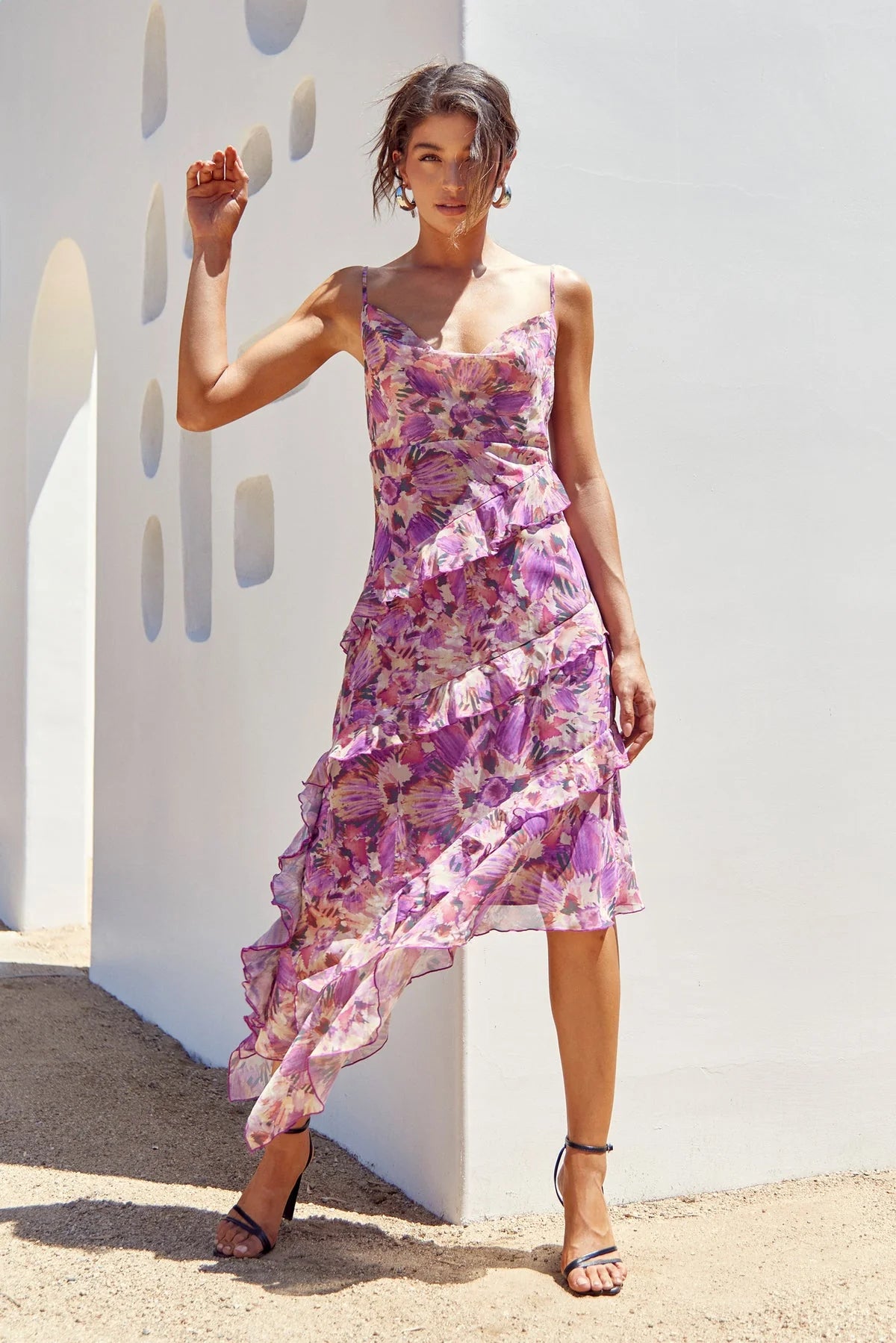 Gia Cowl Neck Frill Midi Dress - Violet Yellow (Final Sale)