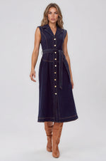 Gloria Belted Denim Shirt Midi Dress - Navy Denim (Final Sale)