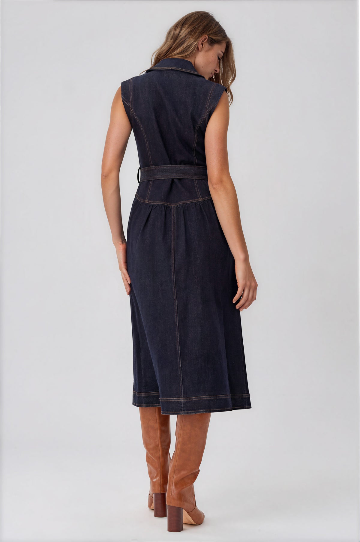 Gloria Belted Denim Shirt Midi Dress - Navy Denim (Final Sale)