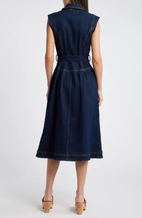 Gloria Belted Denim Shirt Midi Dress - Navy Denim (Final Sale)