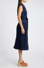 Gloria Belted Denim Shirt Midi Dress - Navy Denim (Final Sale)