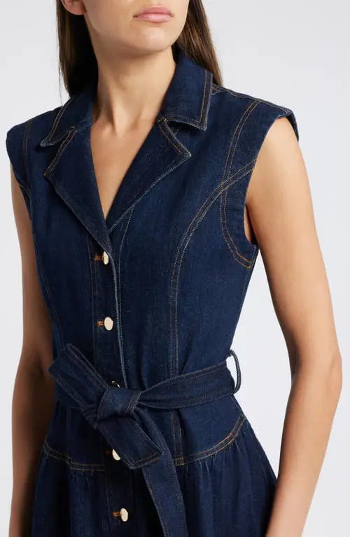 Gloria Belted Denim Shirt Midi Dress - Navy Denim (Final Sale)