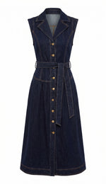 Gloria Belted Denim Shirt Midi Dress - Navy Denim (Final Sale)