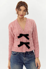 Lauren Bow Front Jeweled Cardigan - Dried Rose (Final Sale)