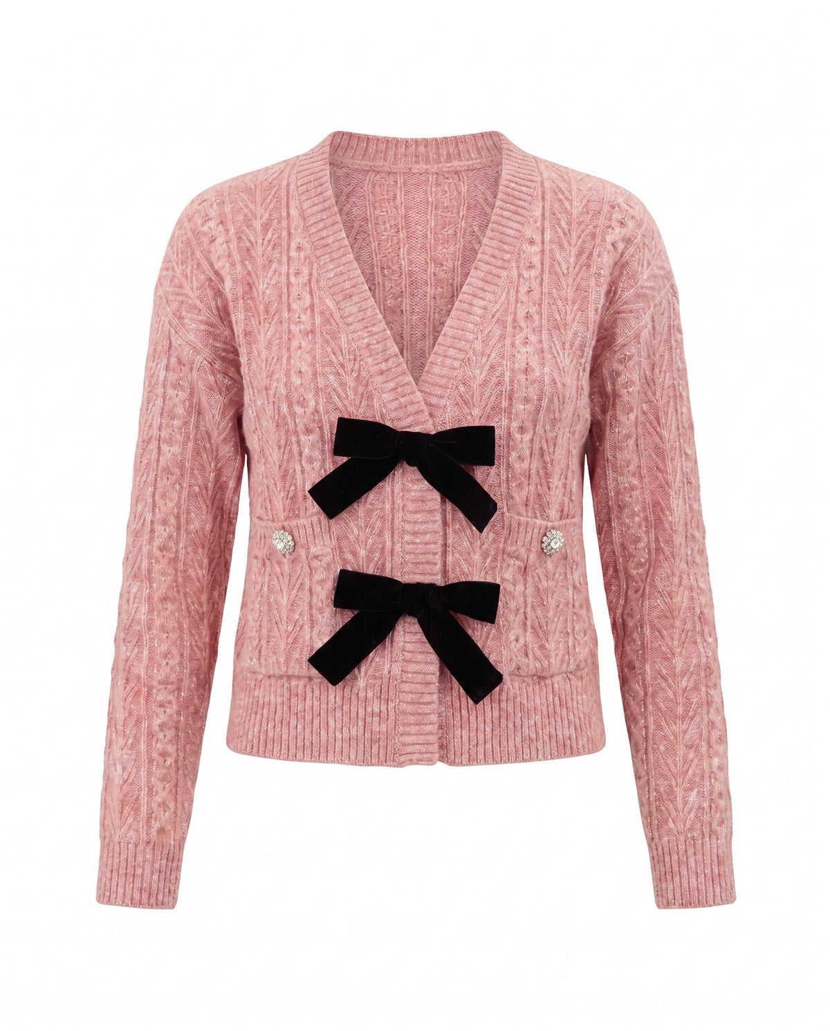 Lauren Bow Front Jeweled Cardigan - Dried Rose (Final Sale)