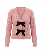 Lauren Bow Front Jeweled Cardigan - Dried Rose (Final Sale)