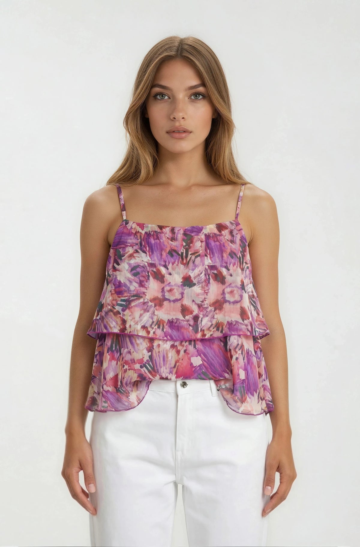 Luna Tiered Ruffle Tank - Violet Yellow