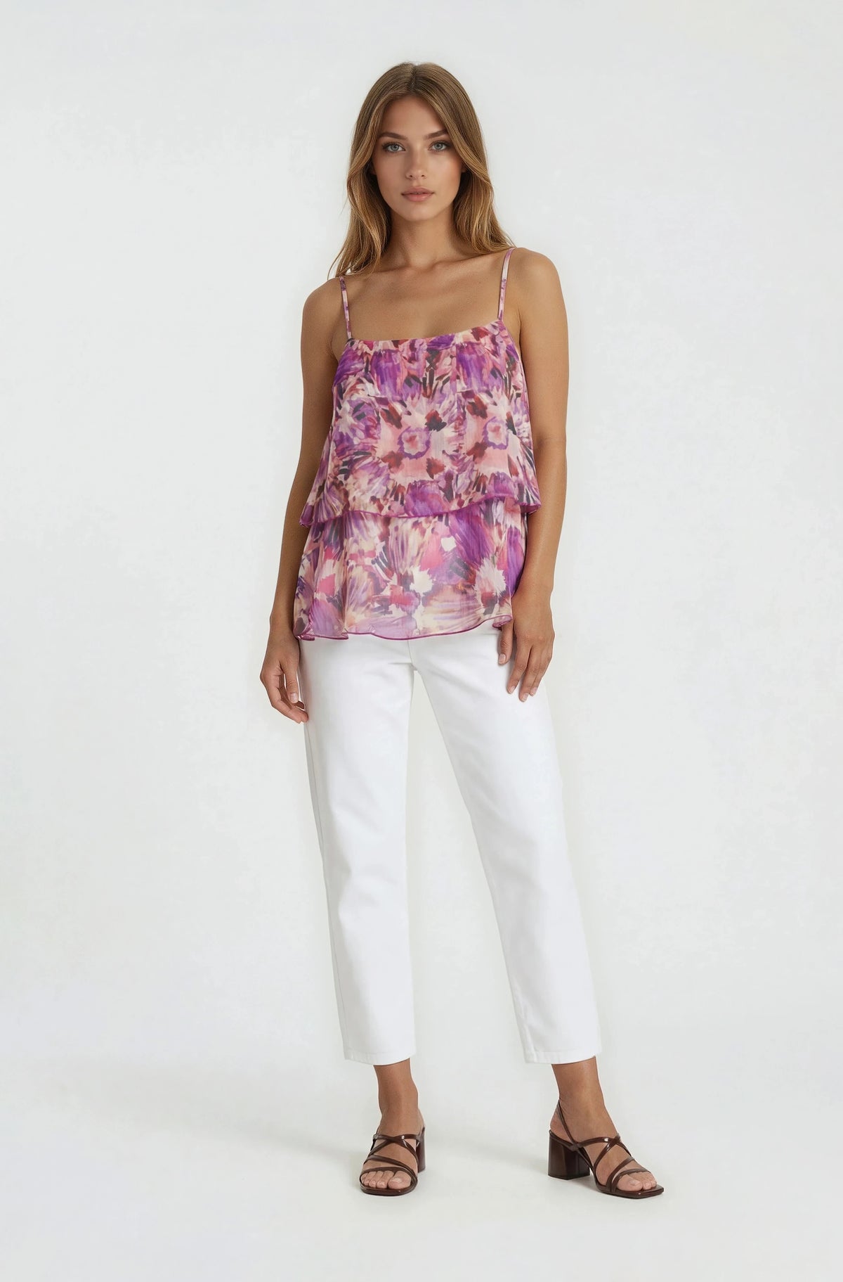 Luna Tiered Ruffle Tank - Violet Yellow
