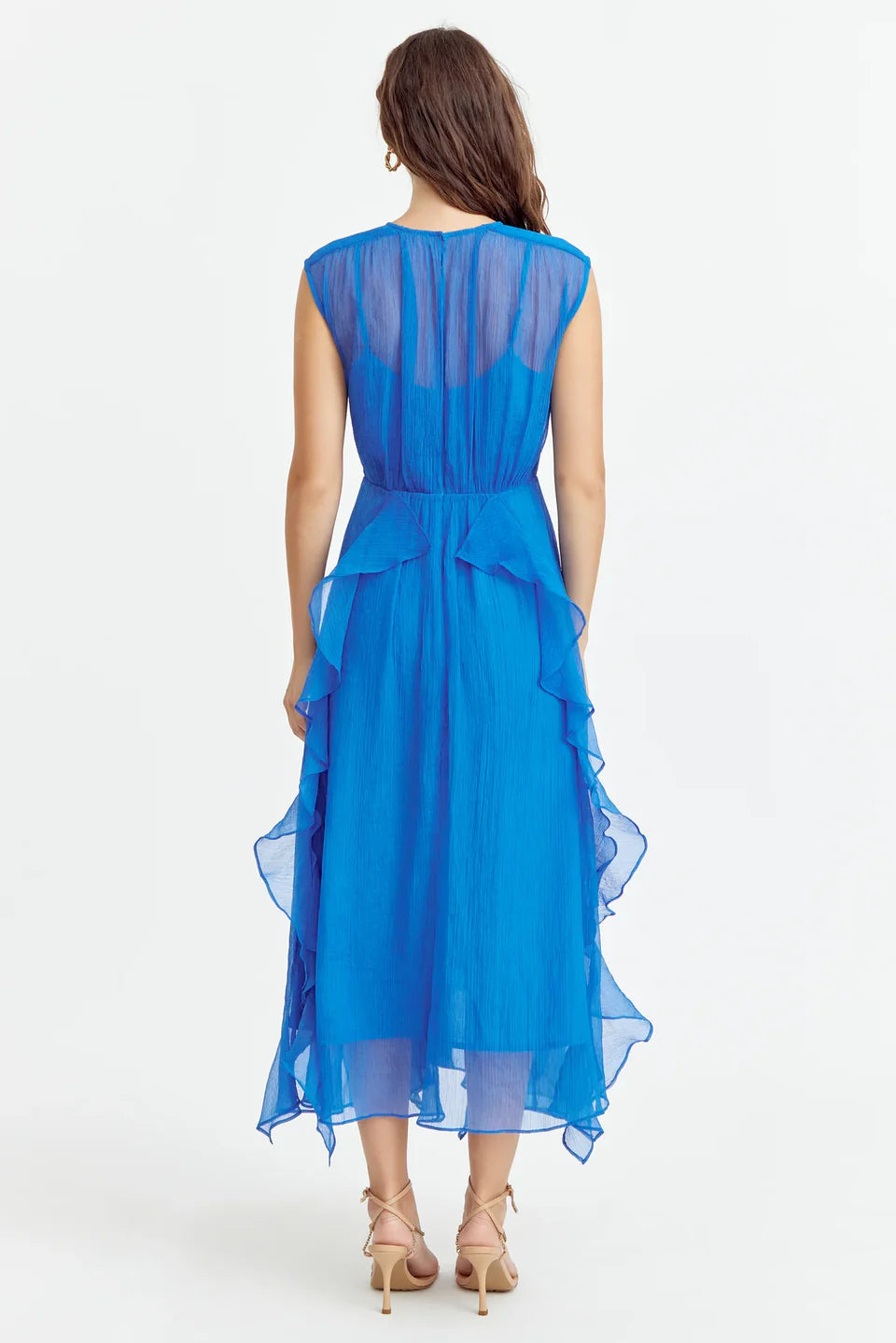 Rosalie Cascading Ruffled Midi Dress - Sea Blue