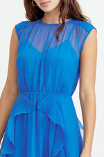 Rosalie Cascading Ruffled Midi Dress - Sea Blue