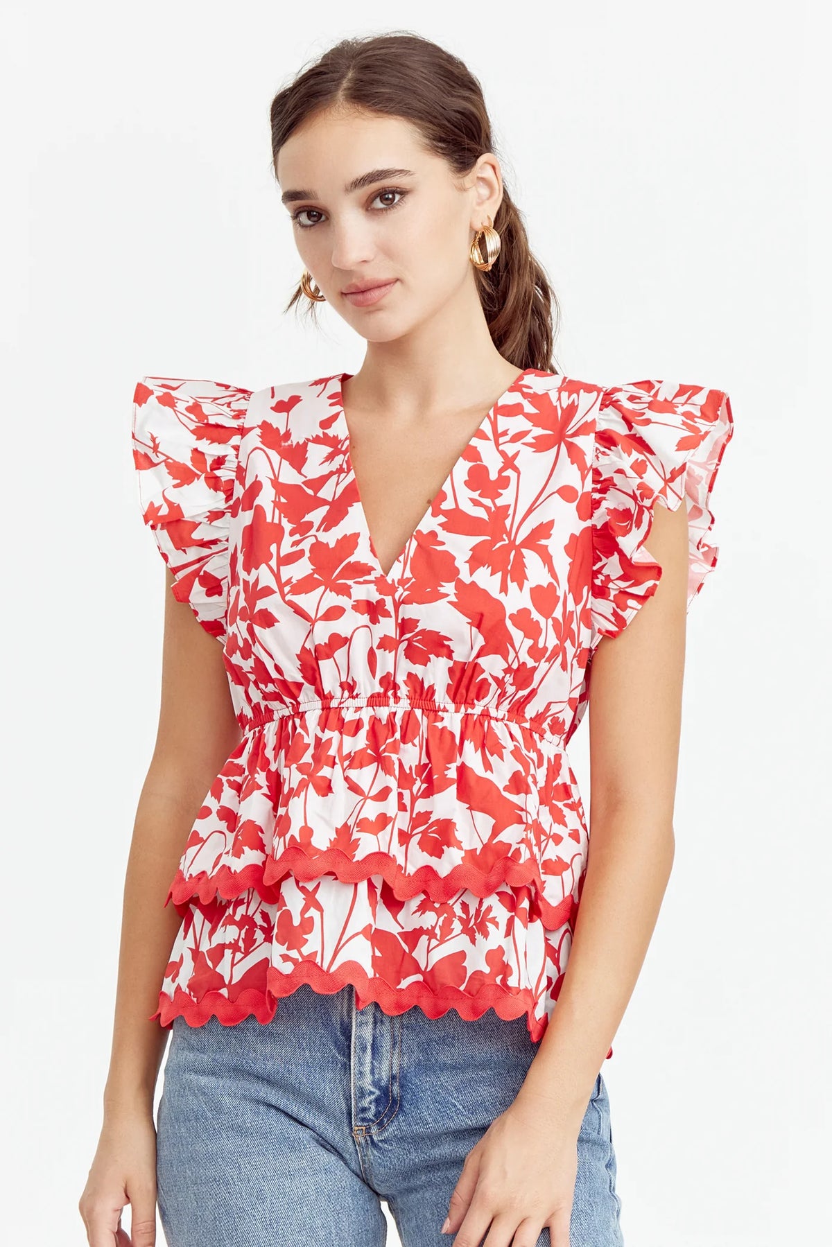Sena Ruffled Peplum Top - Poppy Red (Final Sale)