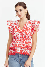 Sena Ruffled Peplum Top - Poppy Red (Final Sale)
