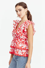 Sena Ruffled Peplum Top - Poppy Red (Final Sale)