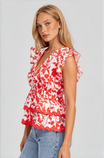 Sena Ruffled Peplum Top - Poppy Red (Final Sale)