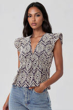 Seriana Embroidered Top - Navy/Cream (Final Sale)