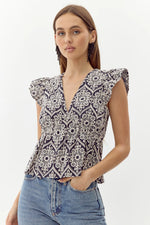 Seriana Embroidered Top - Navy/Cream (Final Sale)