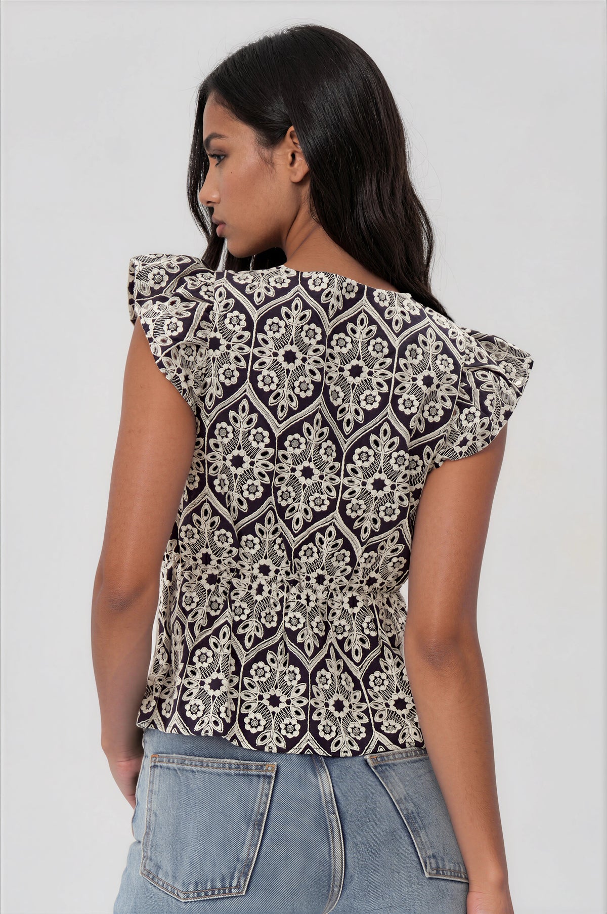 Seriana Embroidered Top - Navy/Cream (Final Sale)