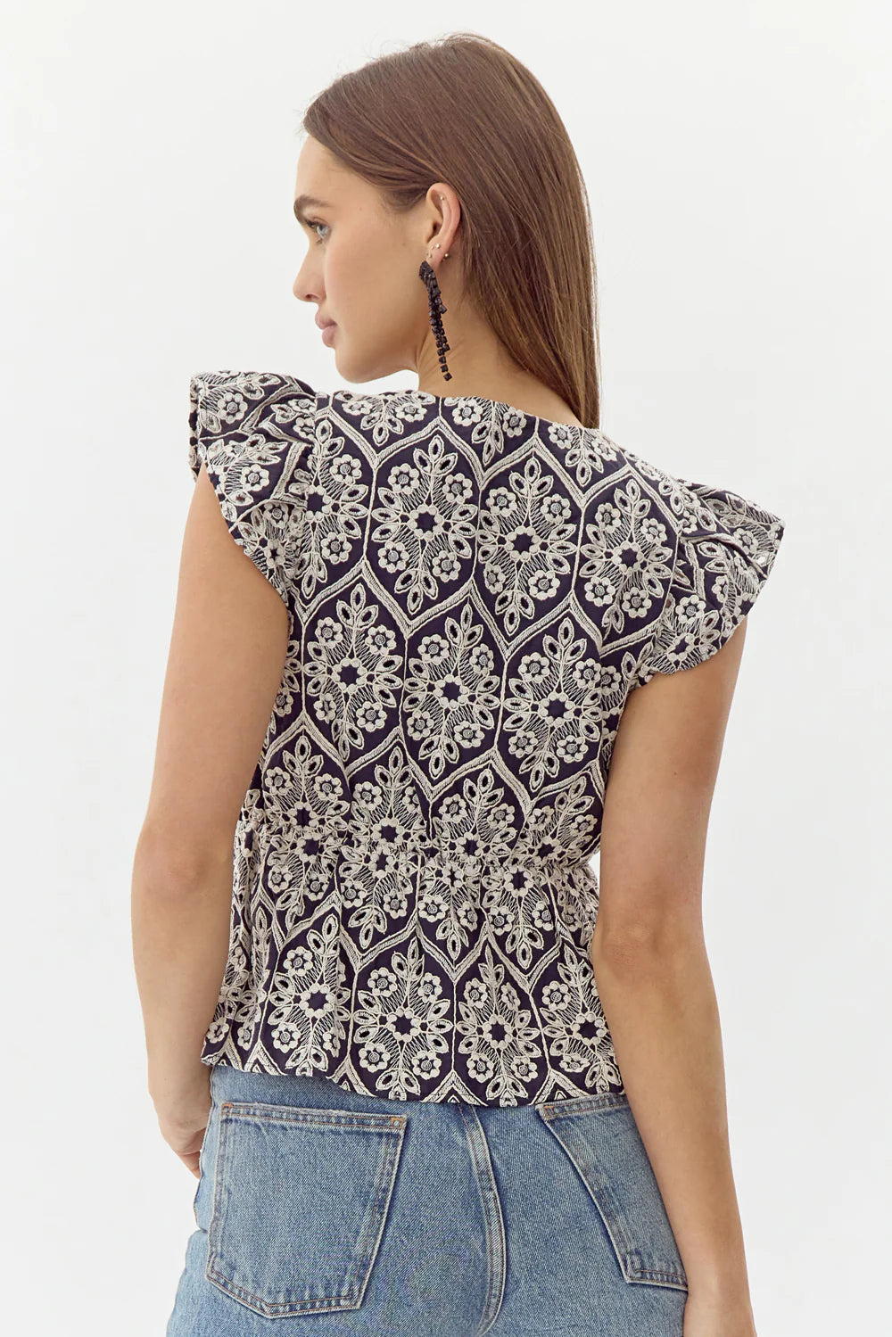 Seriana Embroidered Top - Navy/Cream (Final Sale)