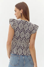 Seriana Embroidered Top - Navy/Cream (Final Sale)