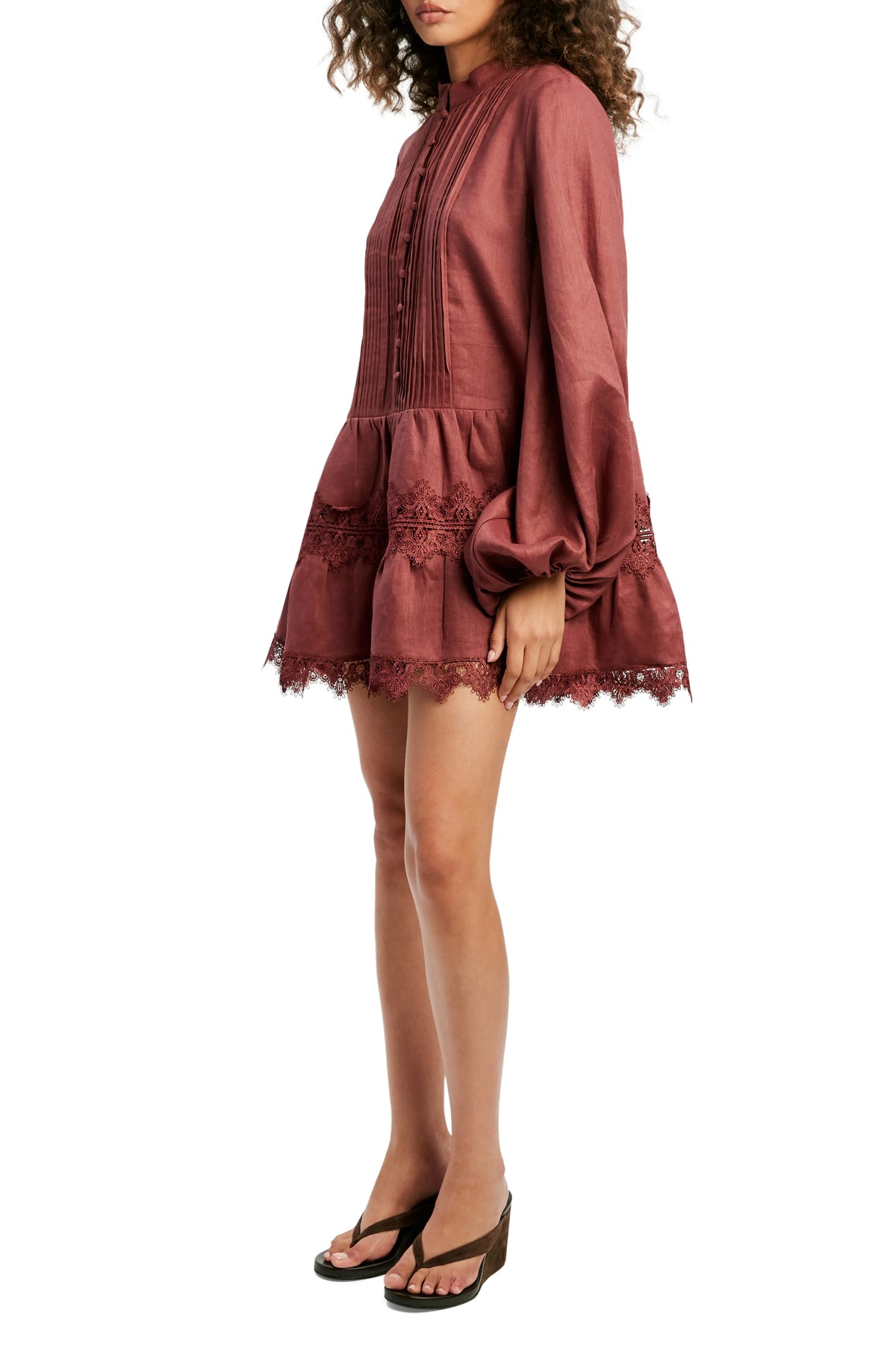 Antonia Lace Trim Mini Dress - Chestnut