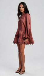 Antonia Lace Trim Mini Dress - Chestnut