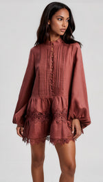 Antonia Lace Trim Mini Dress - Chestnut