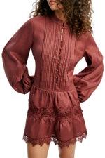 Antonia Lace Trim Mini Dress - Chestnut