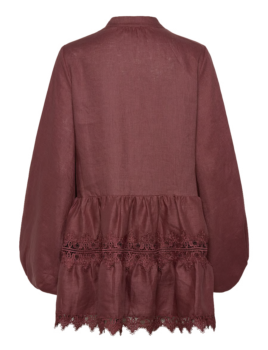 Antonia Lace Trim Mini Dress - Chestnut