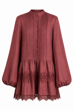 Antonia Lace Trim Mini Dress - Chestnut