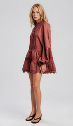 Antonia Lace Trim Mini Dress - Chestnut