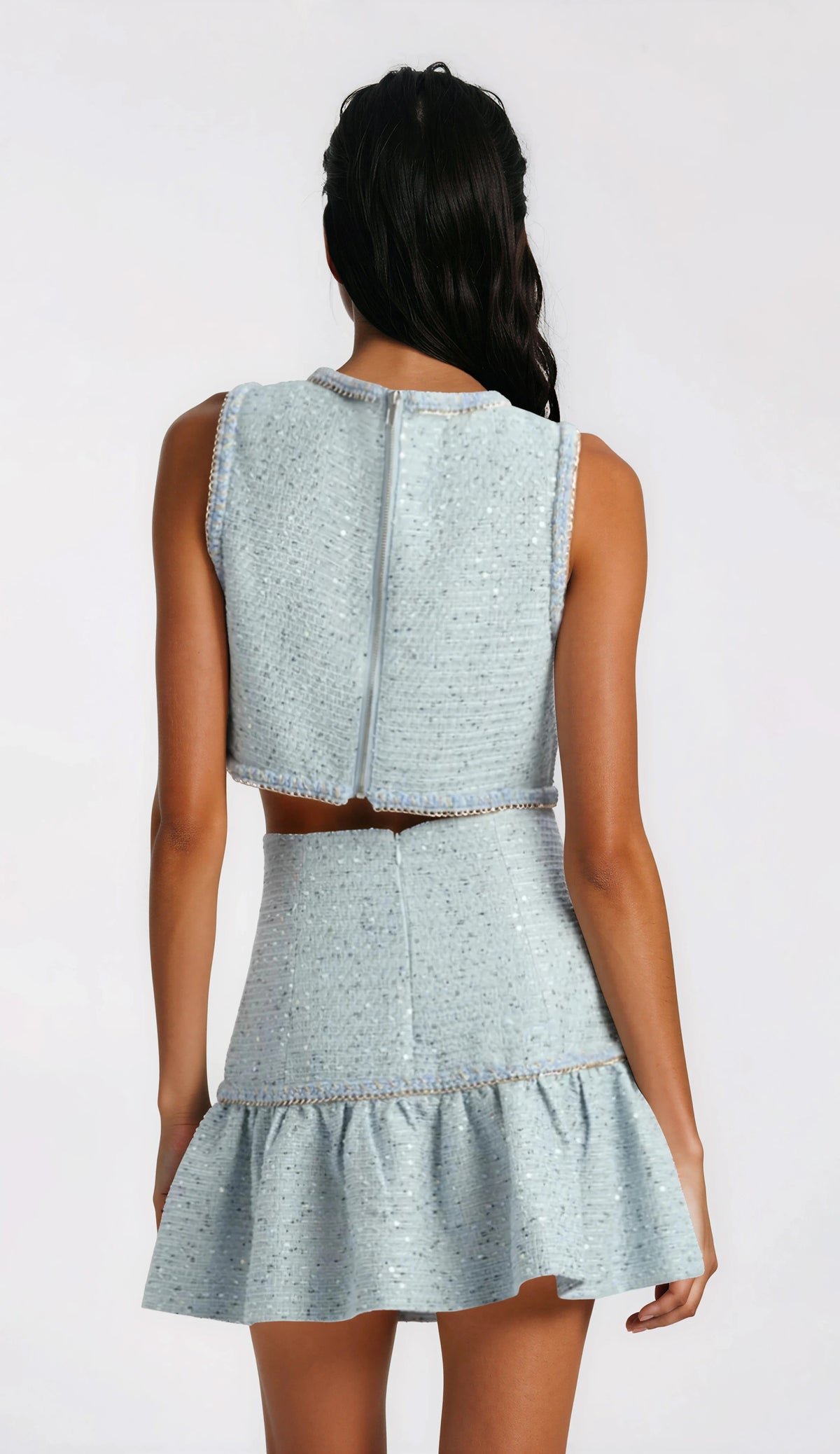 Elina Boucle Cropped Top - Blue Boucle