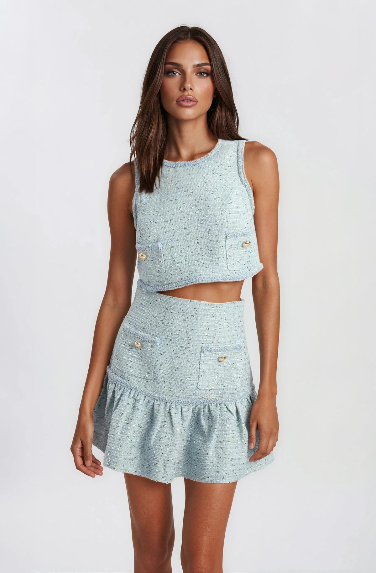 Elina Boucle Mini Skirt - Blue Boucle