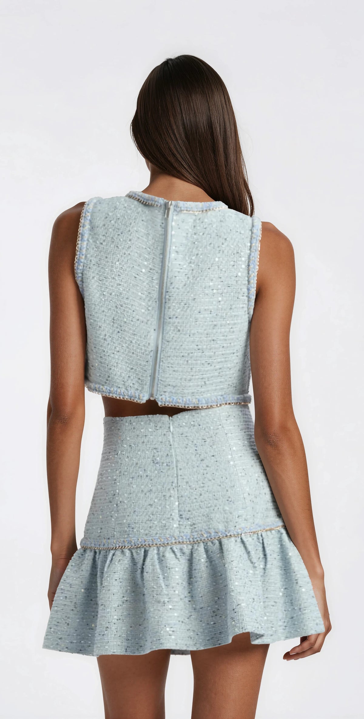 Elina Boucle Cropped Top - Blue Boucle