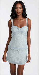 Elina Fringe Boucle Mini Dress – Blue Boucle