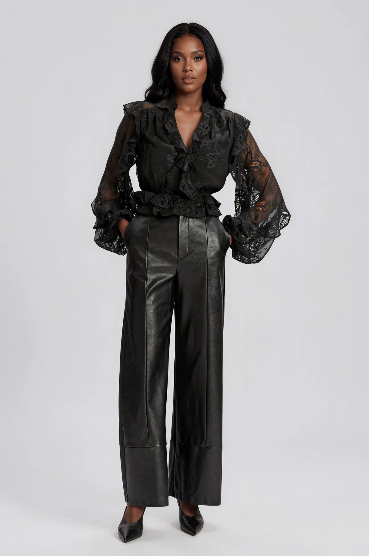 Frill Embroidered Blouse – Black (Final Sale)
