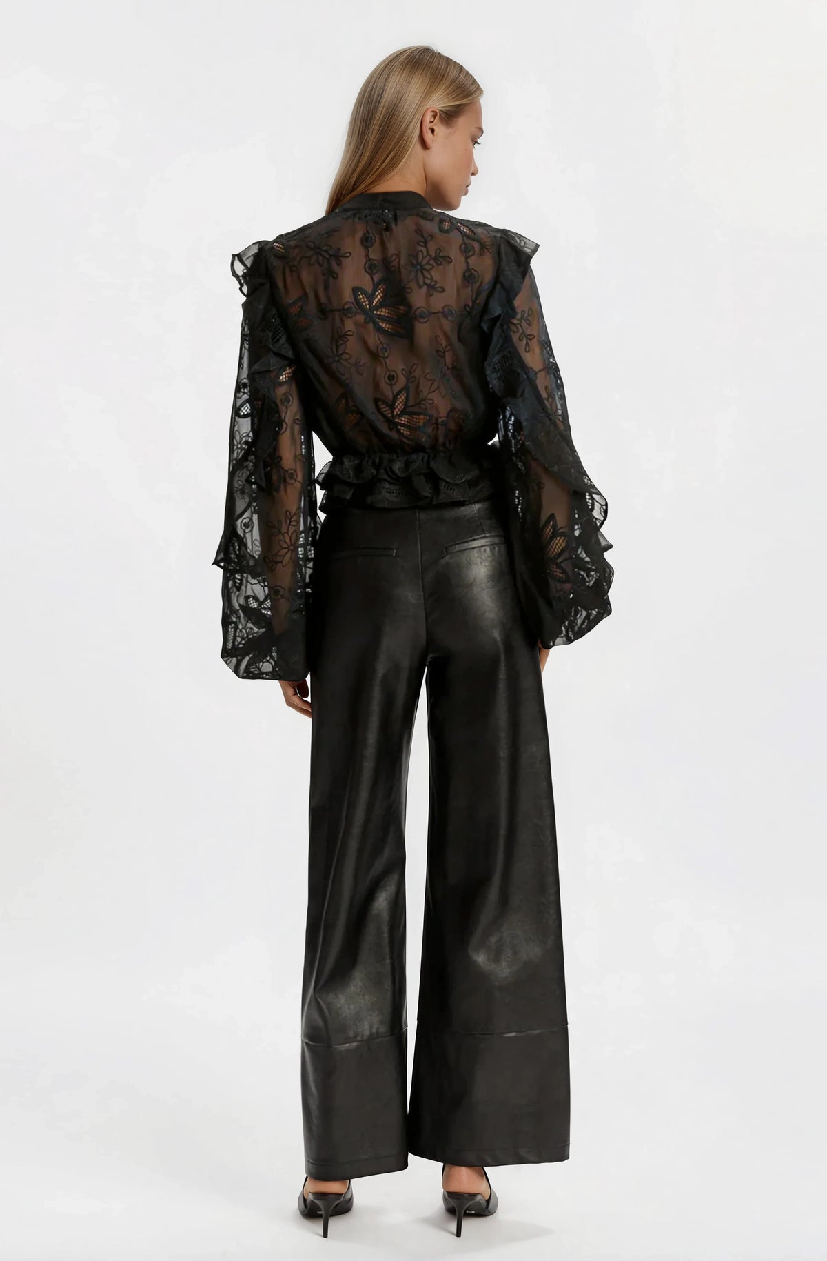 Frill Embroidered Blouse – Black (Final Sale)