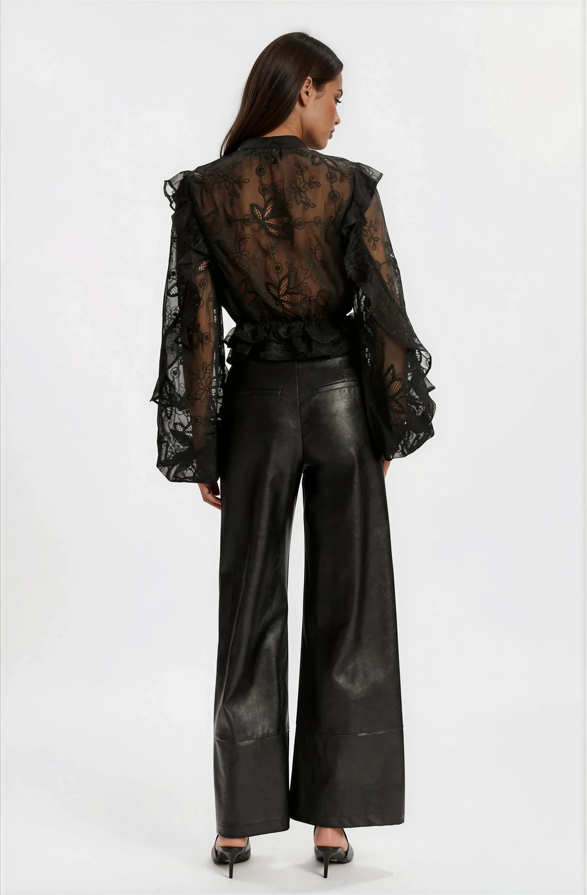 Frill Embroidered Blouse – Black (Final Sale)