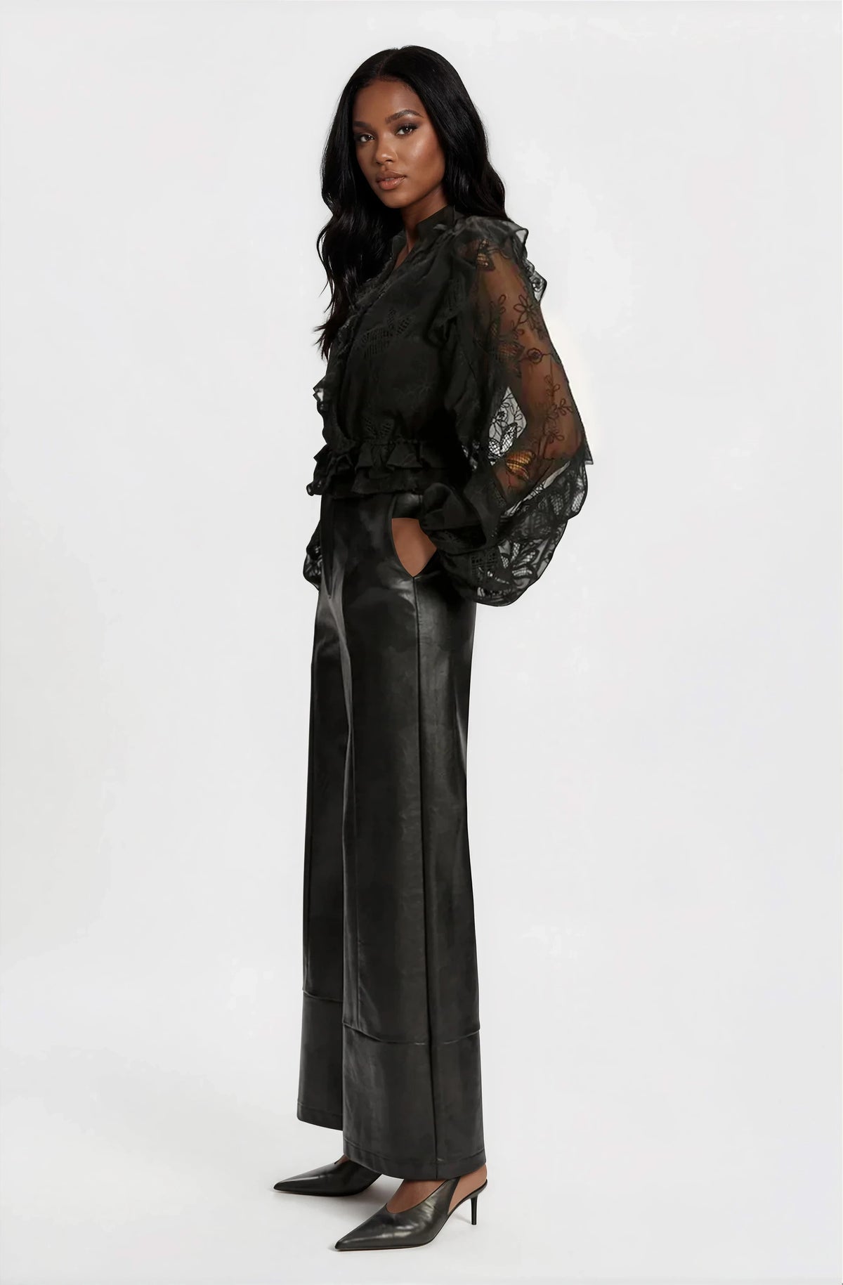 Frill Embroidered Blouse – Black (Final Sale)