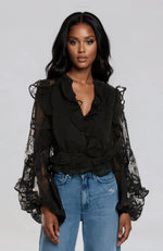 Frill Embroidered Blouse – Black (Final Sale)